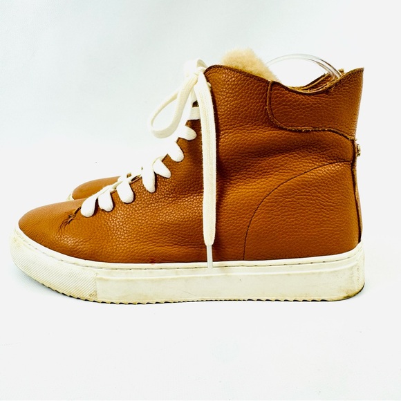 Sam Edelman Pence Leather High-Top Shearling Trim Sneakers Brown sz 8 - Picture 4 of 15